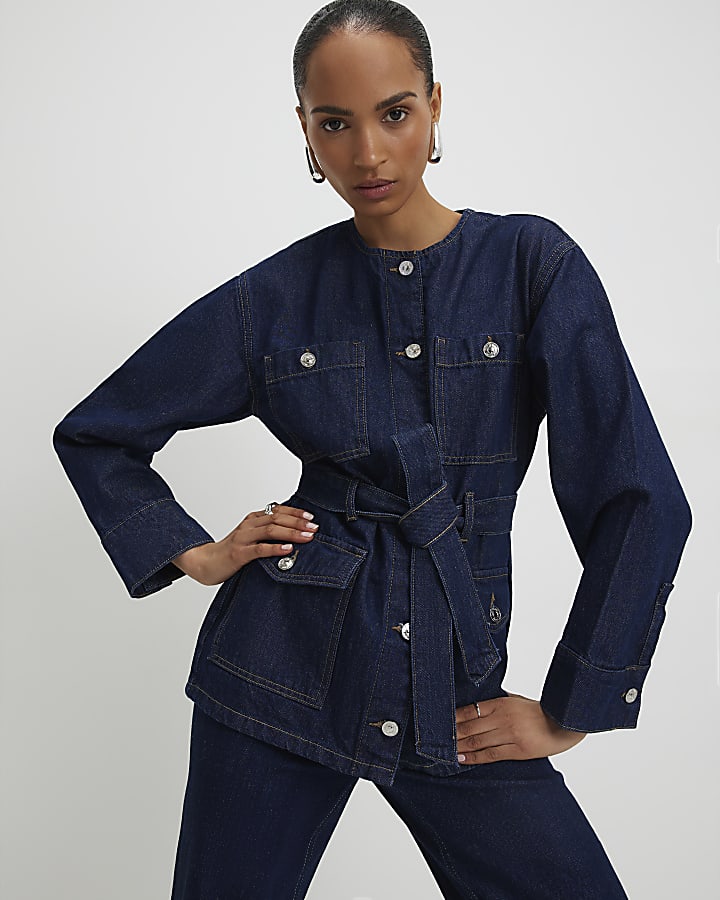 Blue Belted Denim Jacket