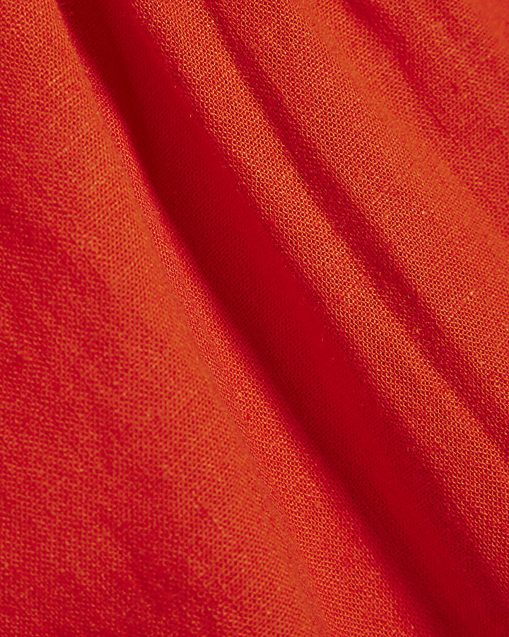 Red Linen Blend Tie Neck Top