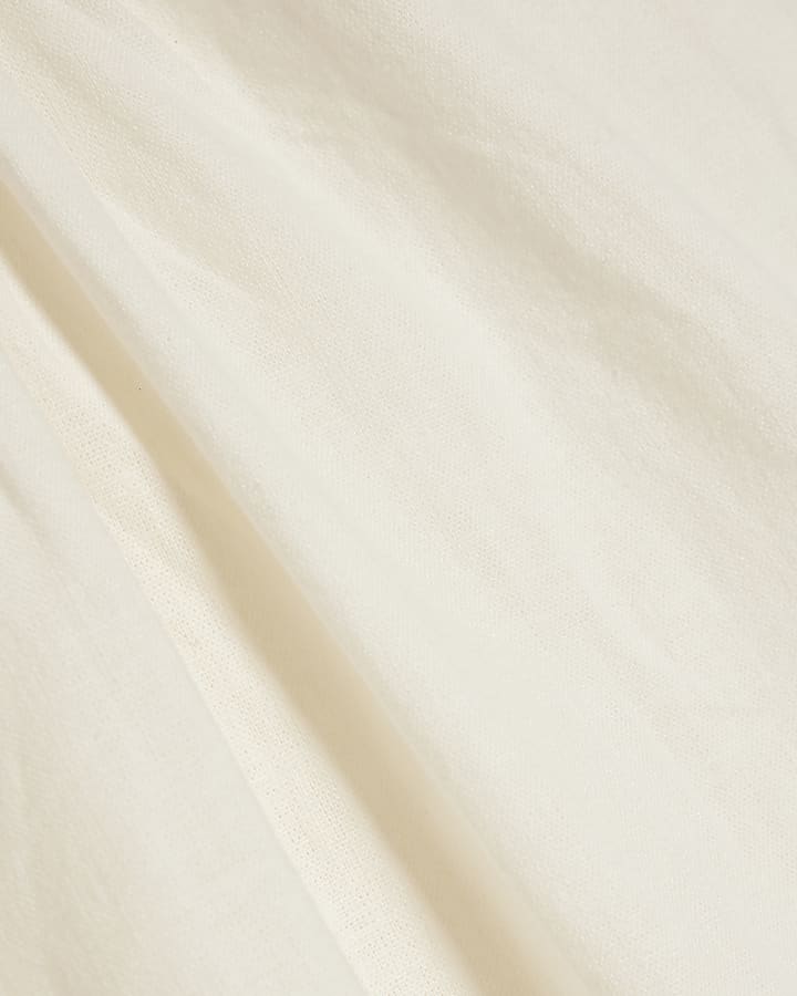 White Linen Blend Tie Neck Top