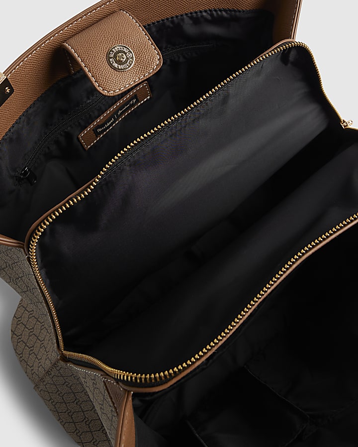 Beige Monogram Webbing Front Chain Tote Bag