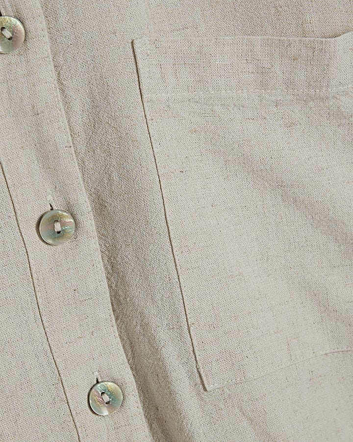 Beige Long Sleeve Linen Blend Shirt