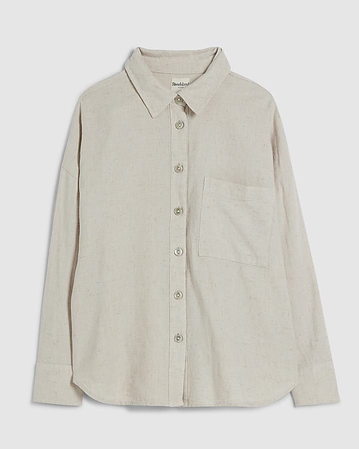 Beige Long Sleeve Linen Blend Shirt