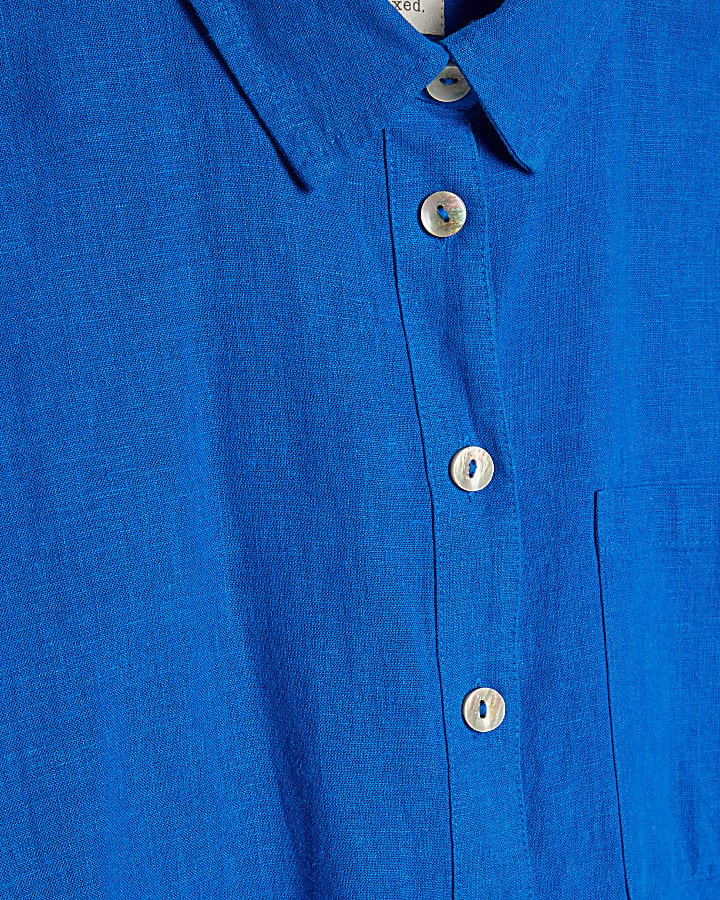 Blue Linen Blend Beach Shirt