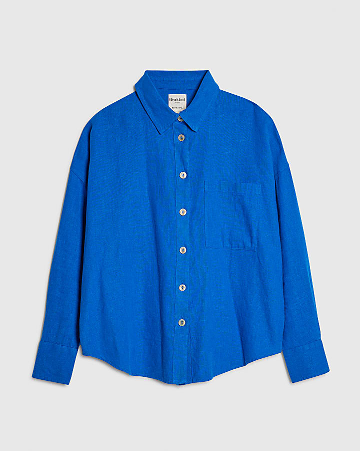Blue Linen Blend Beach Shirt