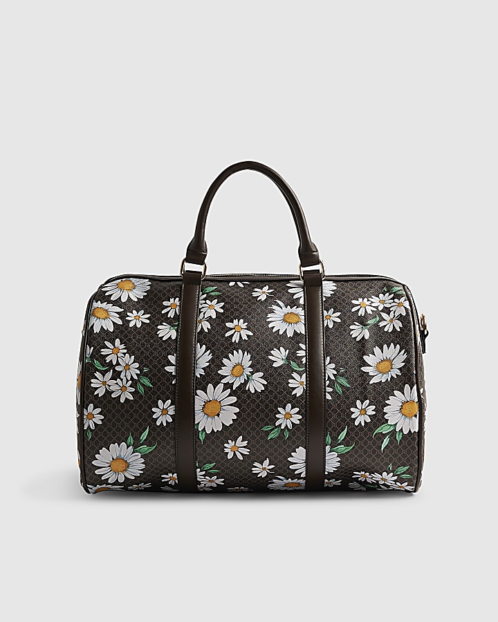 Brown Daisy Monogram Barrell Bag