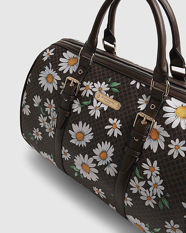 Brown Daisy Monogram Barrell Bag