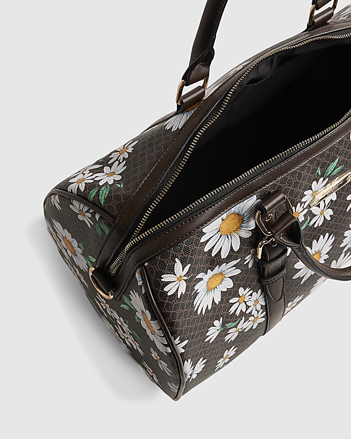 Brown Daisy Monogram Barrell Bag