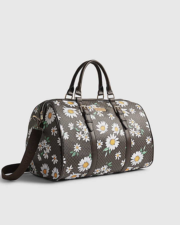 Brown Daisy Monogram Barrell Bag