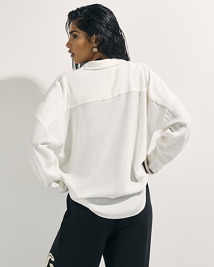 White Linen Blend Shirt