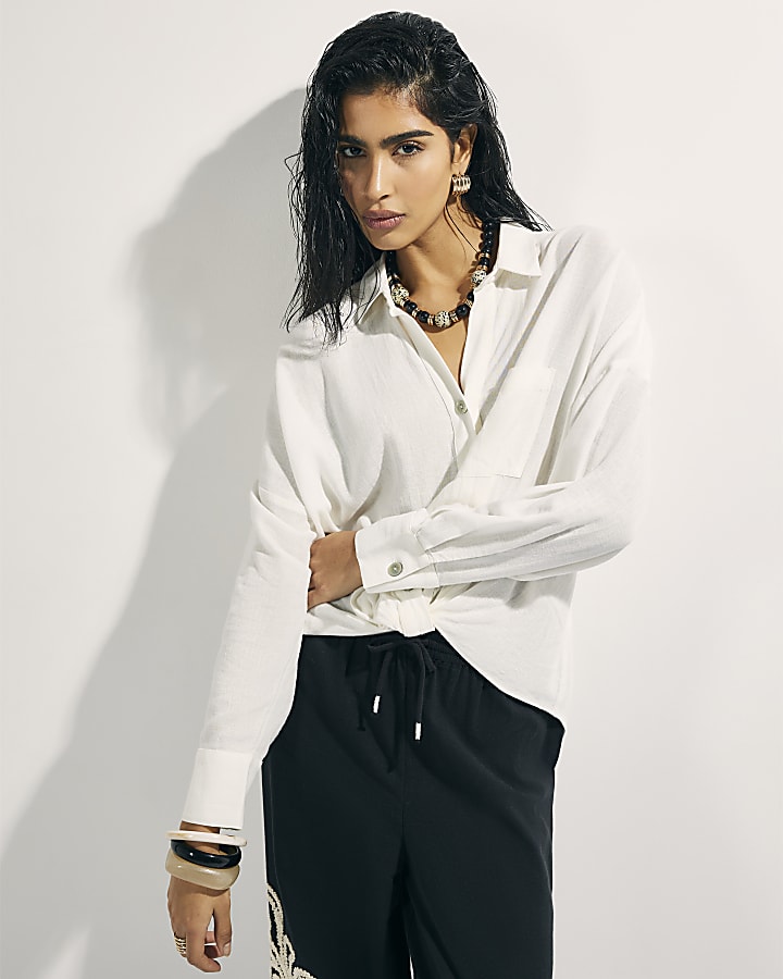 White Linen Blend Shirt