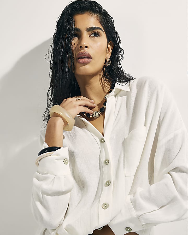 White Linen Blend Shirt