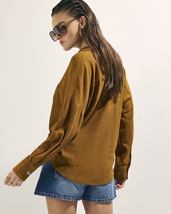 Brown Linen Blend Shirt