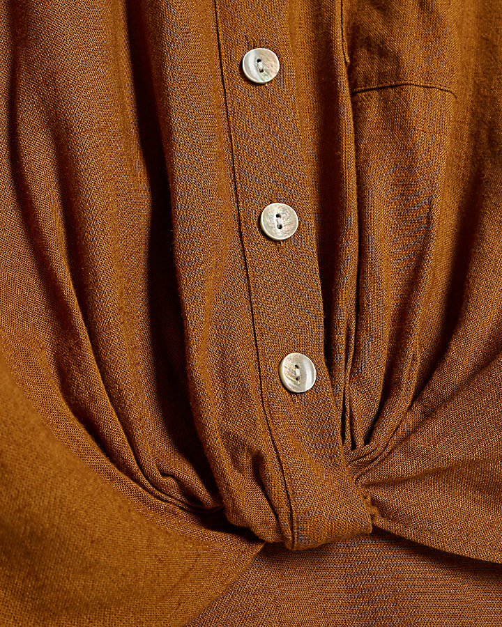 Brown Linen Blend Shirt