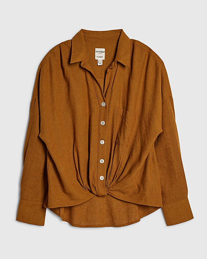 Brown Linen Blend Shirt