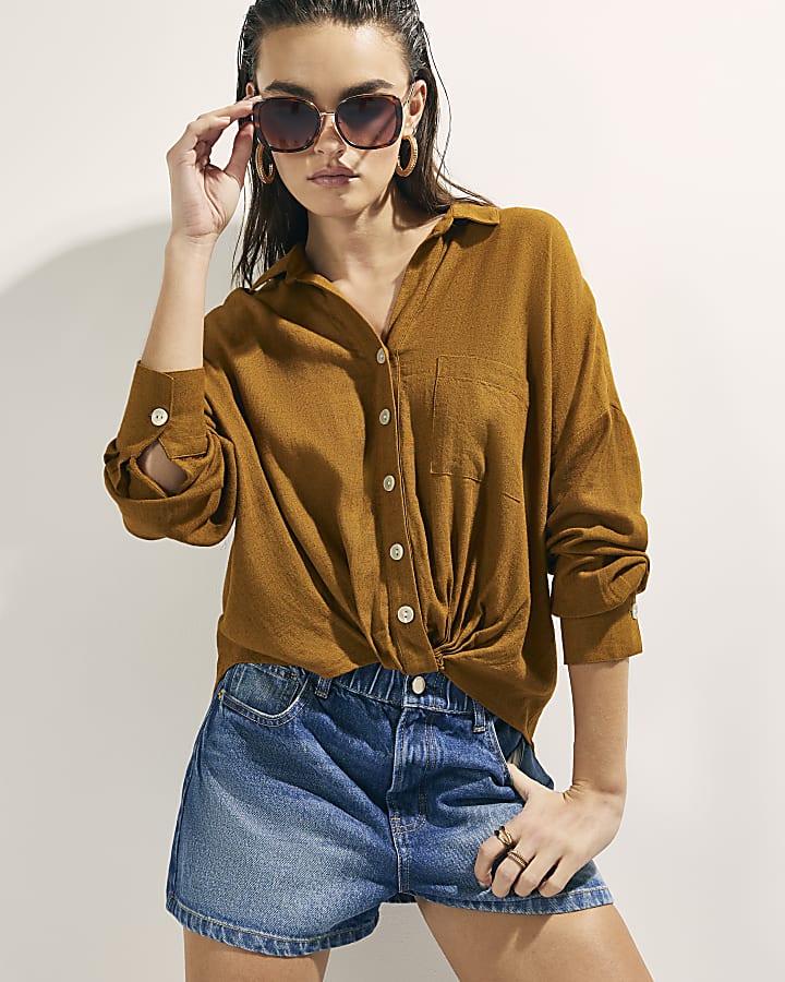 Brown Linen Blend Shirt