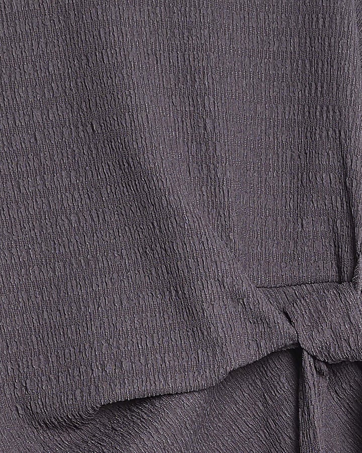 Petite Grey Short Sleeve Textured Tie T-shirt