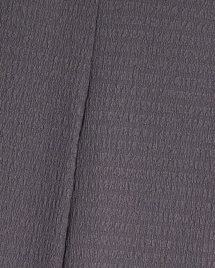 Grey Textured Wide Leg Trousers
