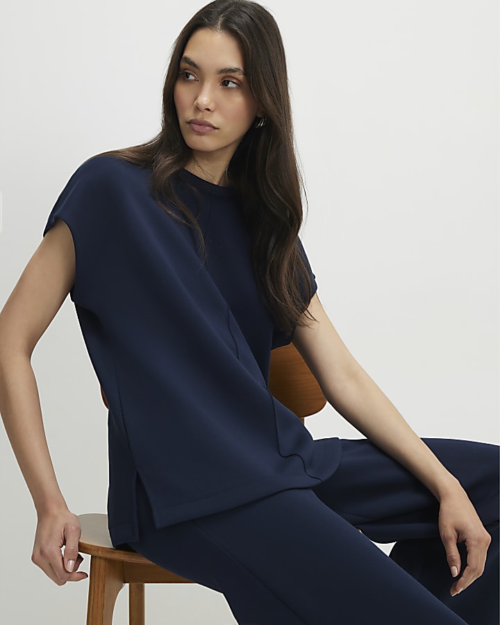 Navy Premium Twill Short Sleeve Top