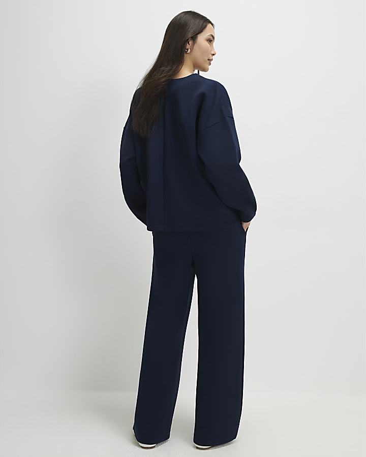 Navy Premium Twill Wide Leg Joggers