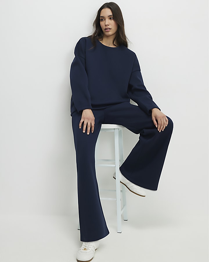 Navy Premium Twill Wide Leg Joggers