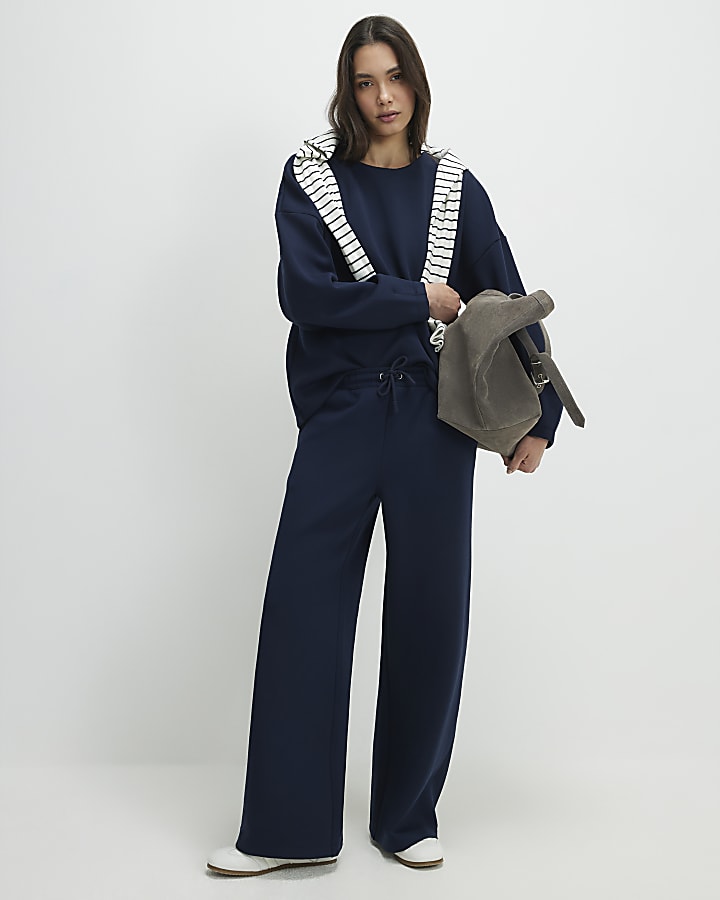 Navy Premium Twill Wide Leg Joggers