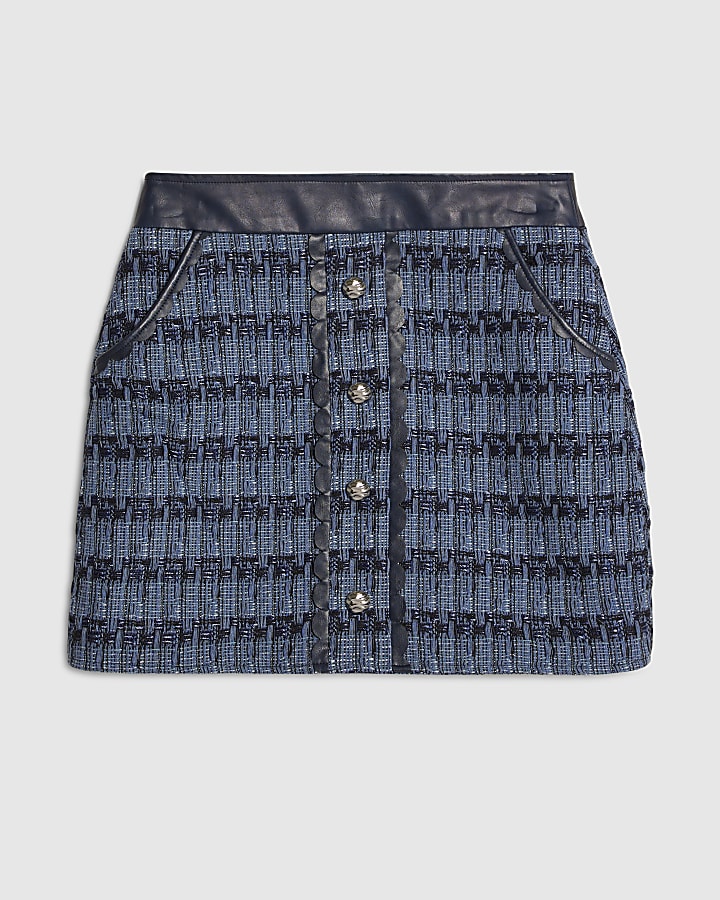 Blue Boucle Scallop Mini Skirt