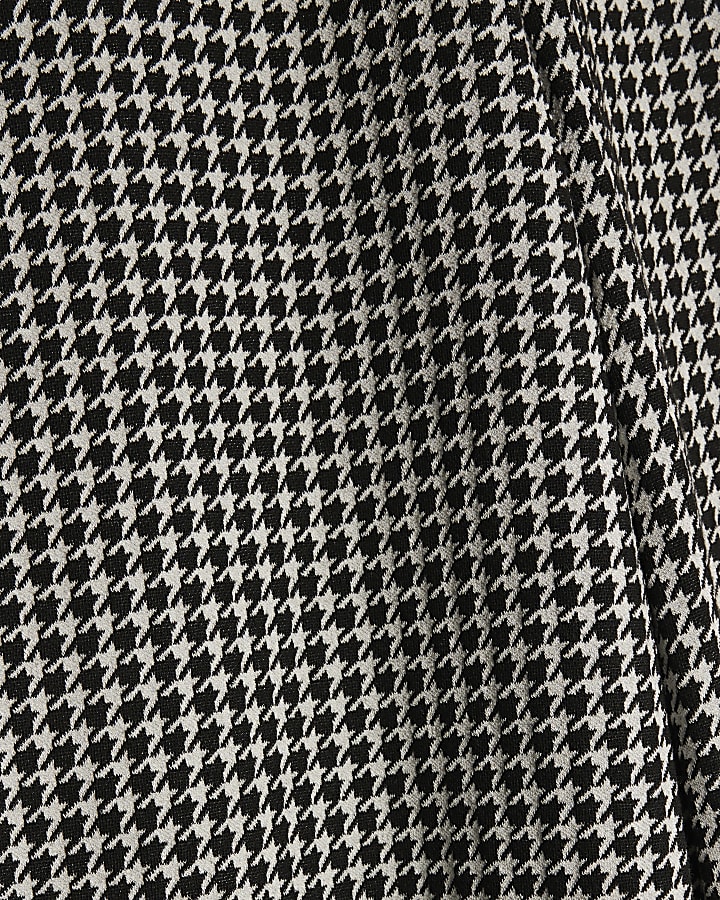 Black Dogtooth Print Pull On Trousers