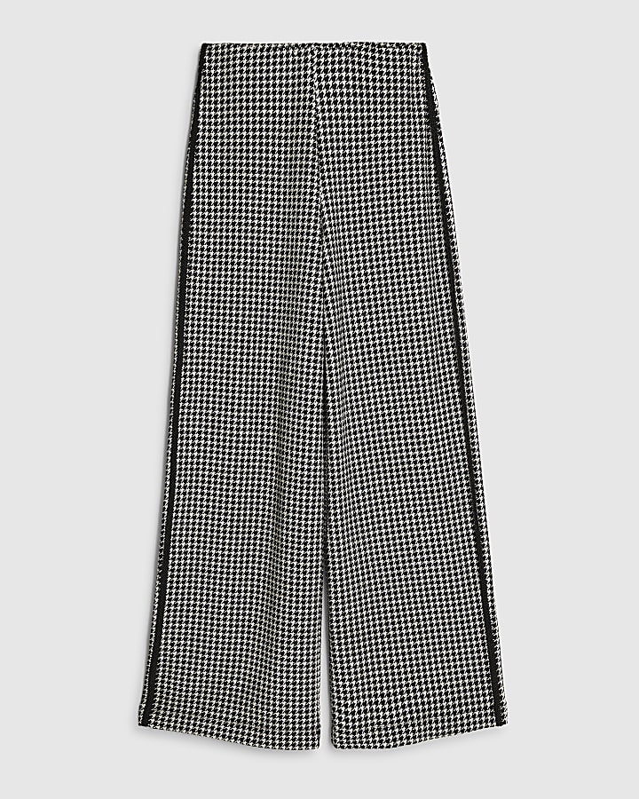 Black Dogtooth Print Pull On Trousers