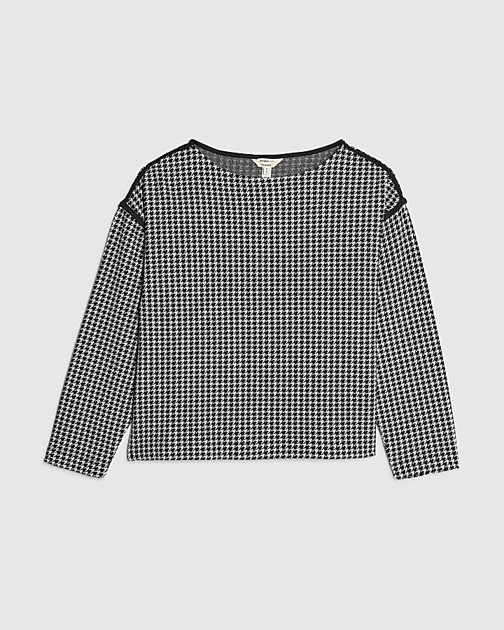 Black Long Sleeve Dogtooth Print Sweatshirt