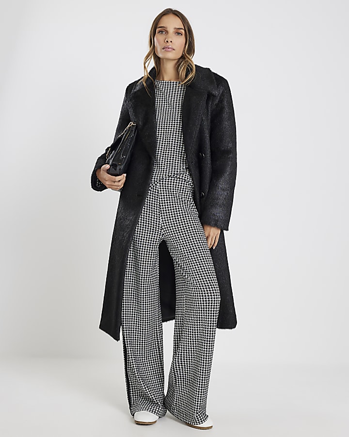 Black Long Sleeve Dogtooth Print Sweatshirt