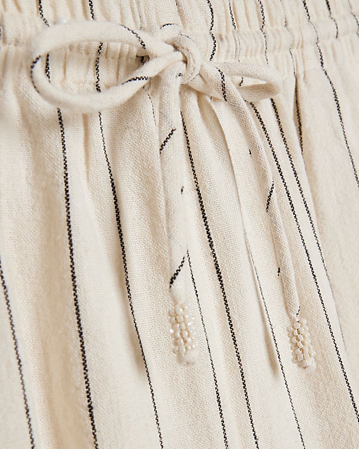 Cream Linen Blend Striped Trousers