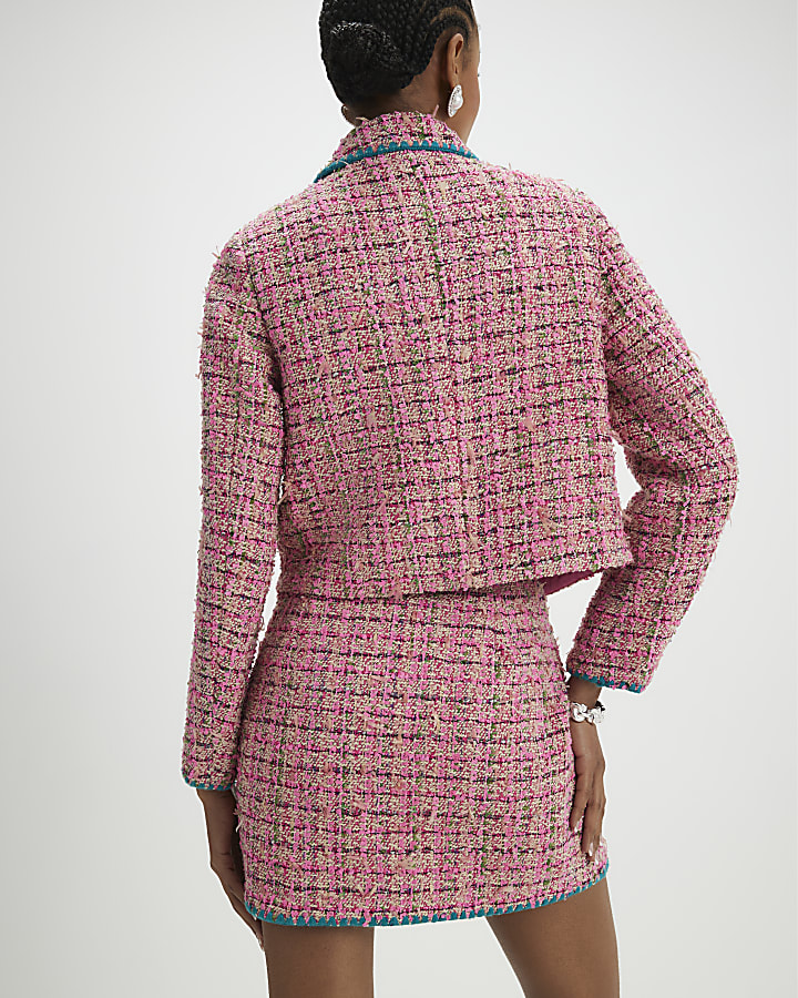 Pink Whipstitch Boucle Mini Skirt