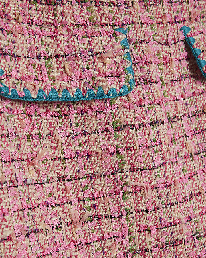 Pink Whipstitch Boucle Mini Skirt
