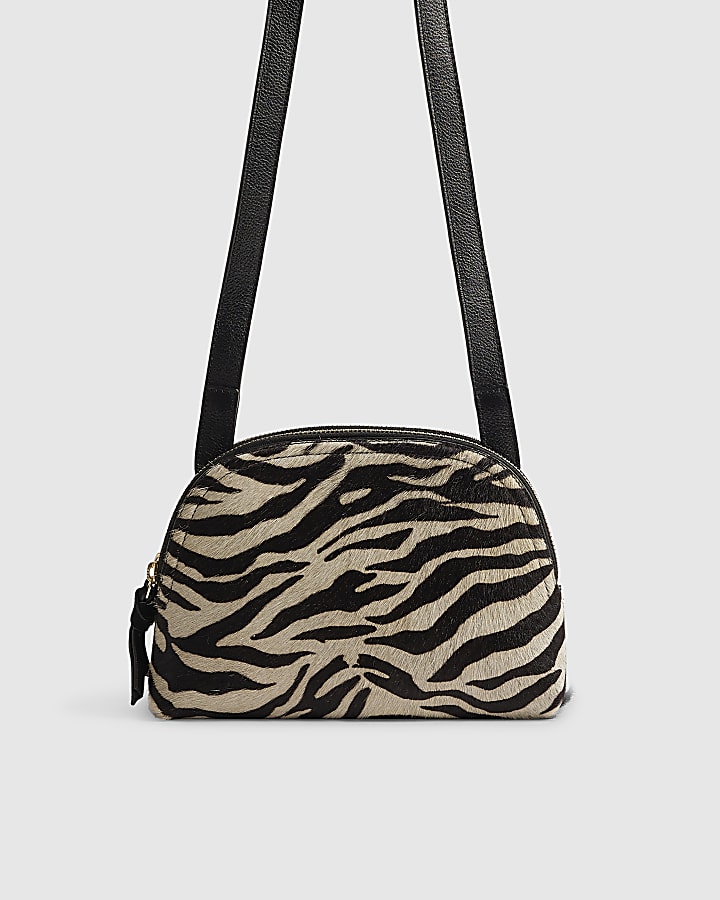 Black Pony Hair Leather Zebra Cross Body Bag