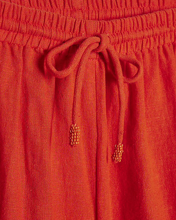 Red Linen Blend Shorts