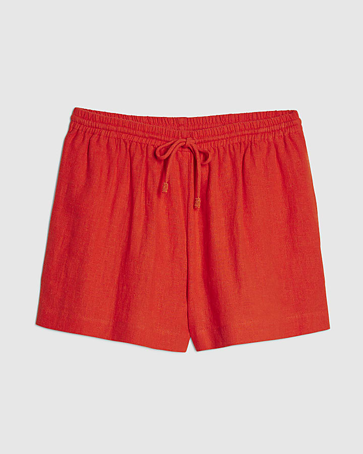 Red Linen Blend Shorts