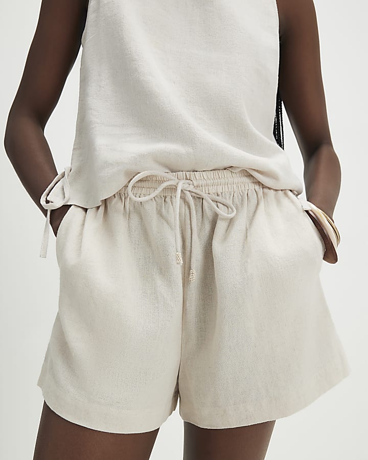 Cream Linen Blend Shorts