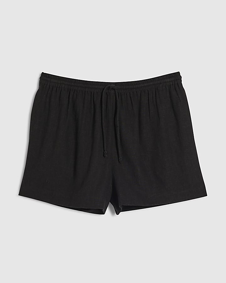 Black Linen Blend Shorts