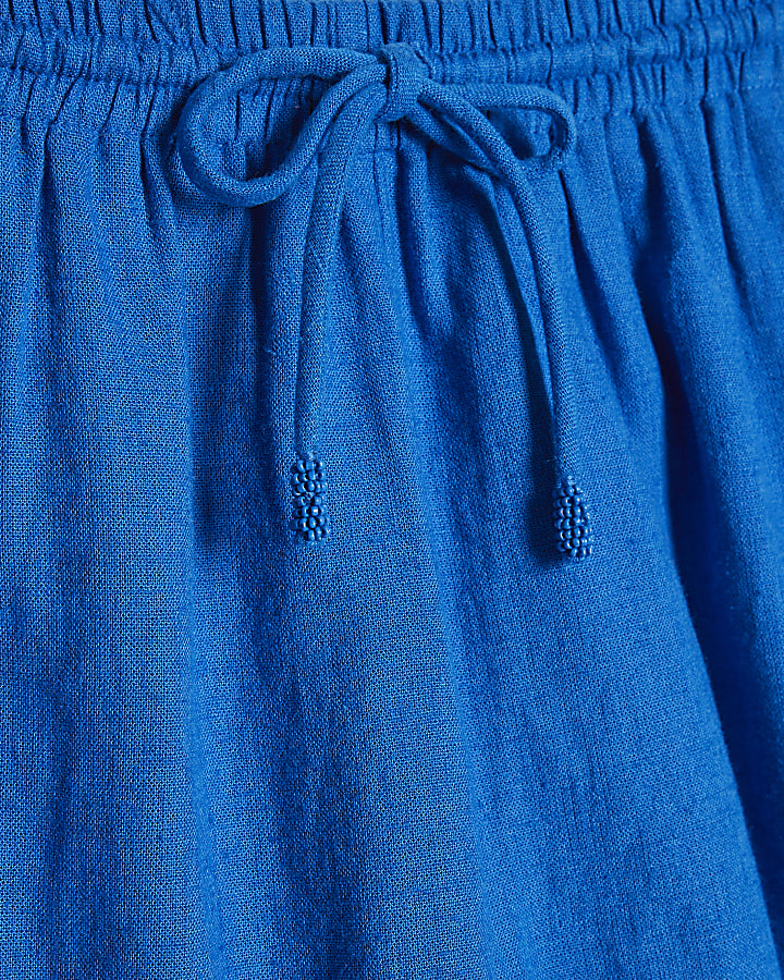 Blue Linen Blend Shorts