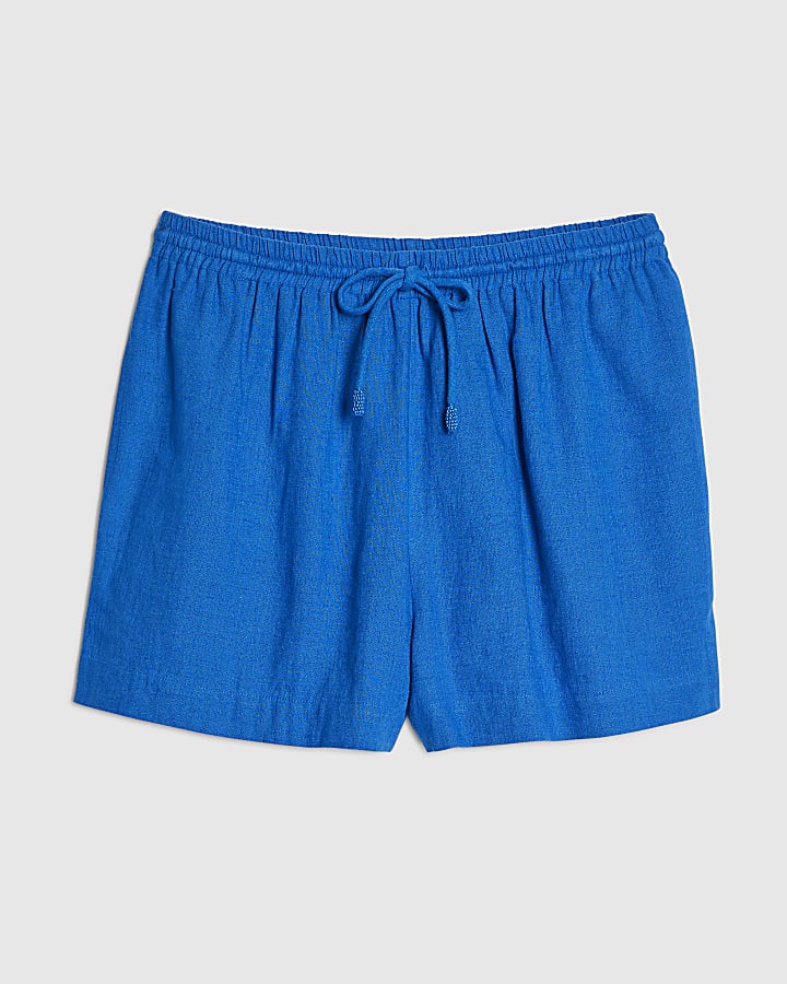 Blue Linen Blend Shorts