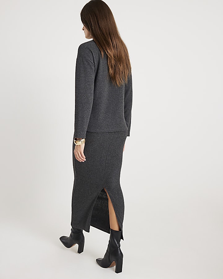 Grey Long Sleeve Cosy Gold Detail Top