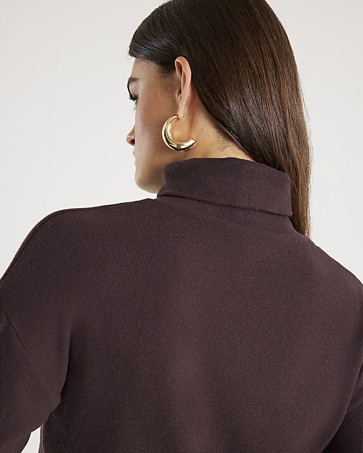 Brown Long Sleeve Cosy Gold Detail Top