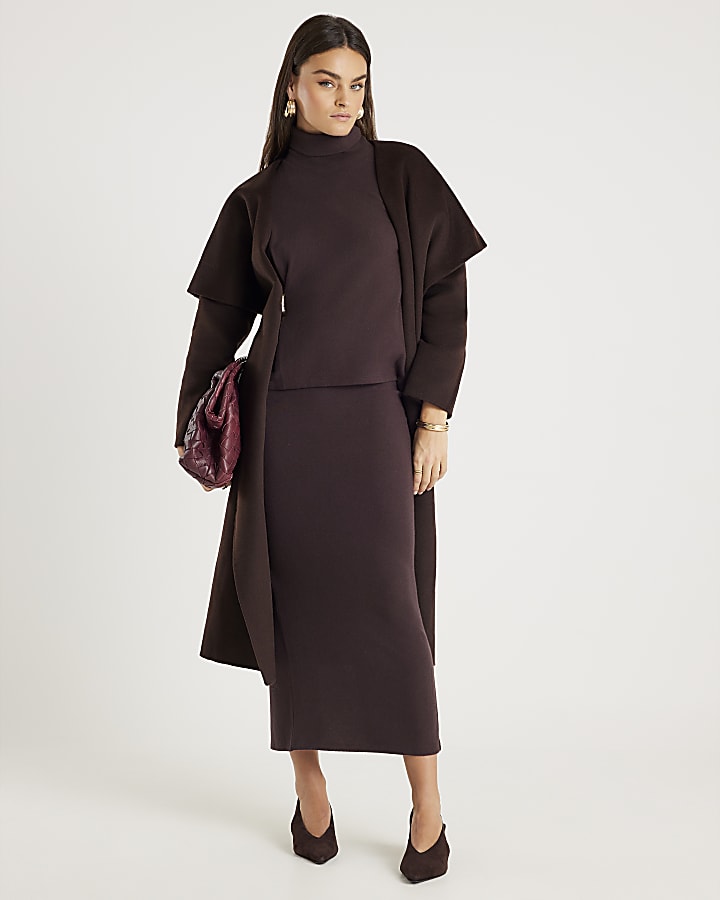 Brown Long Sleeve Cosy Gold Detail Top