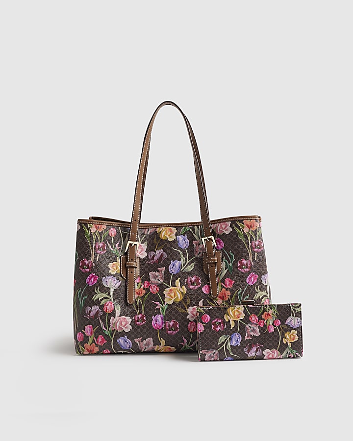 Brown Monogram Floral Wallet and Shopper bag