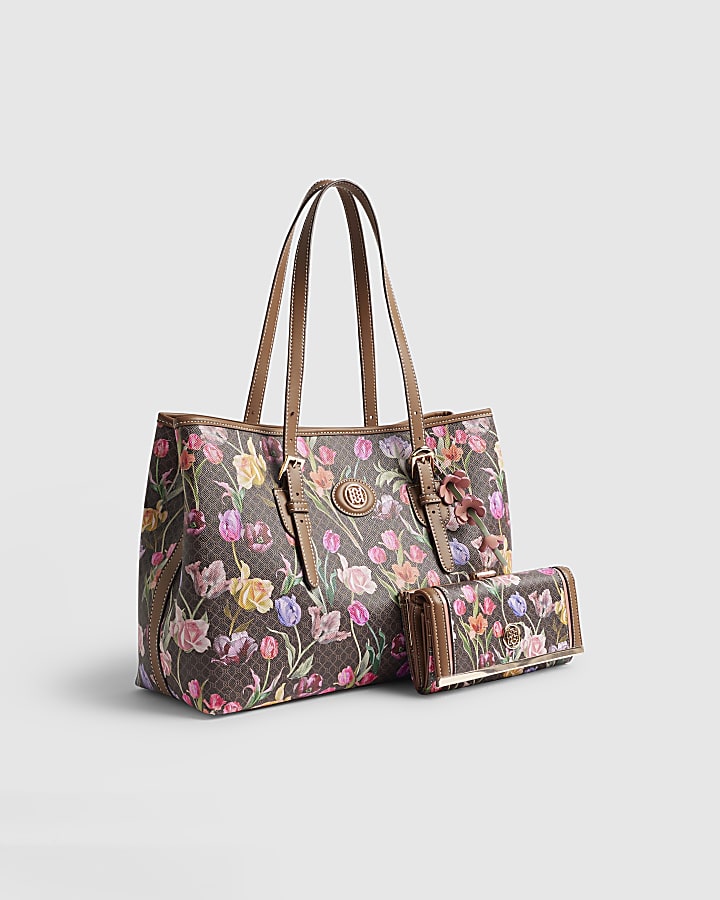 Brown Monogram Floral Wallet and Shopper bag