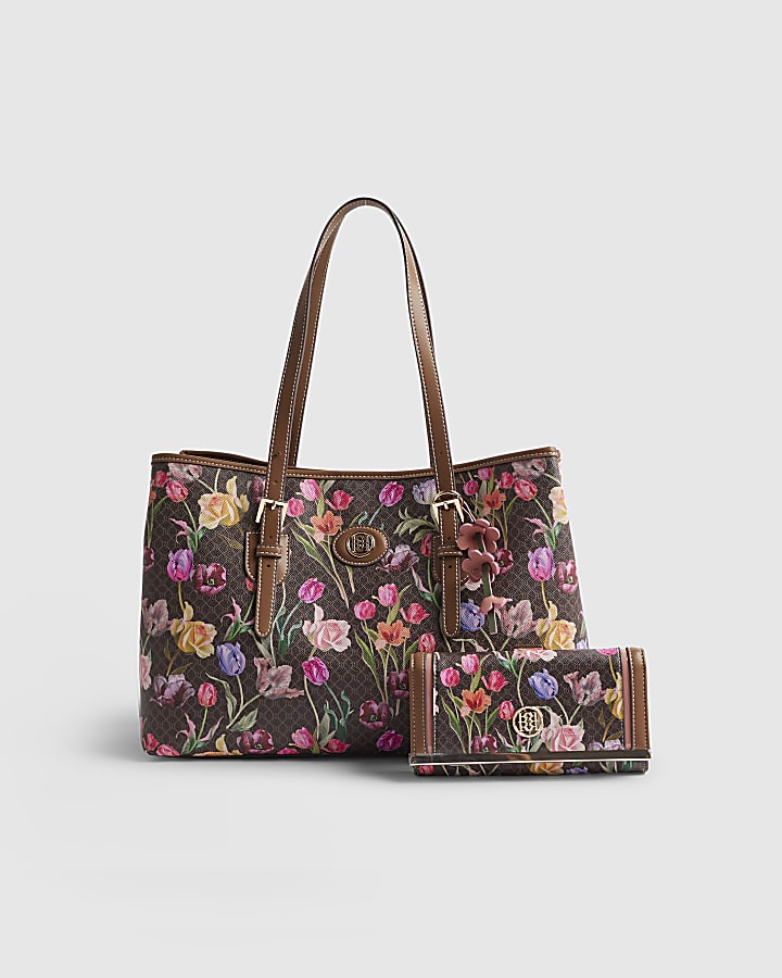 Brown Monogram Floral Wallet and Shopper bag