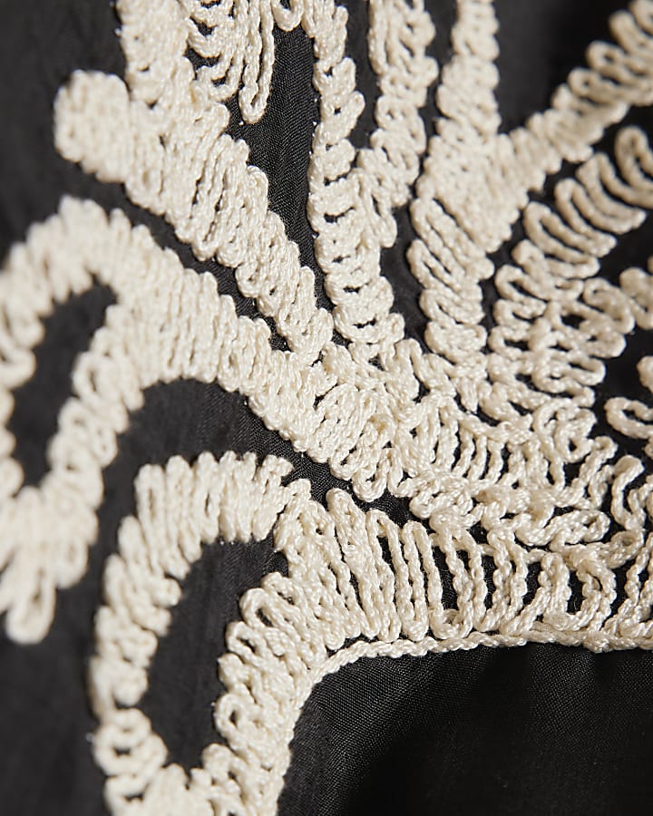 Black Embroidered Beach Shirt