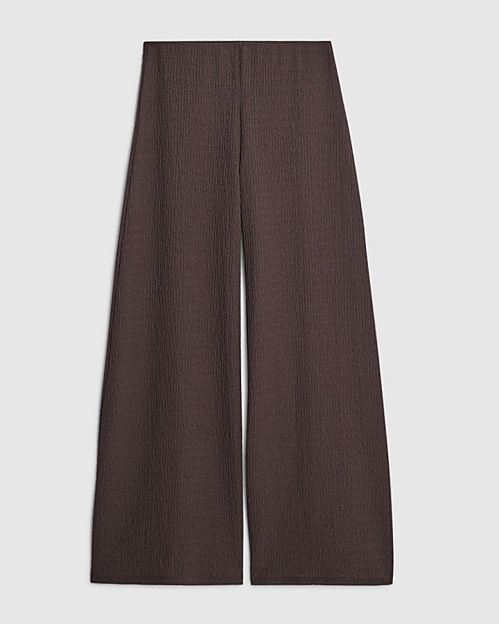 Petite Brown Textured Wide Leg Trousers
