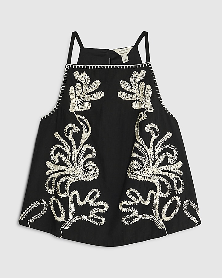 Black Embroidered Tank Top