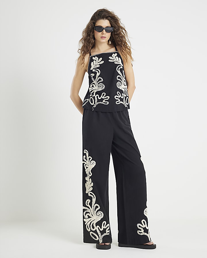 Black Embroidered Tank Top